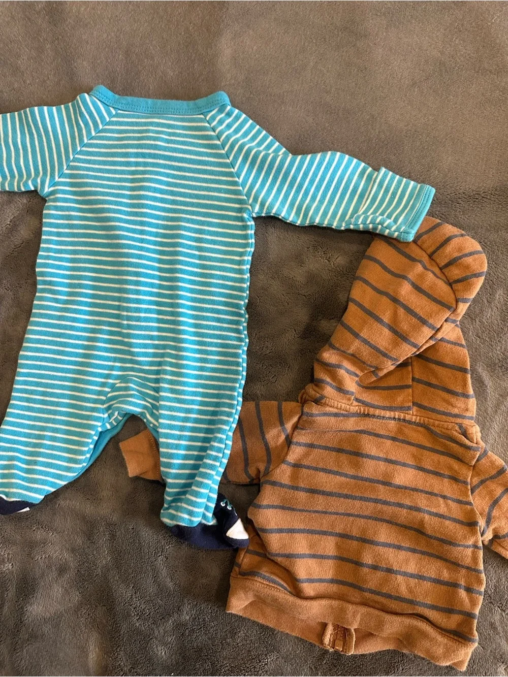 Carter's Blue Striped One-Piece and Brown Striped Hooded Jacket